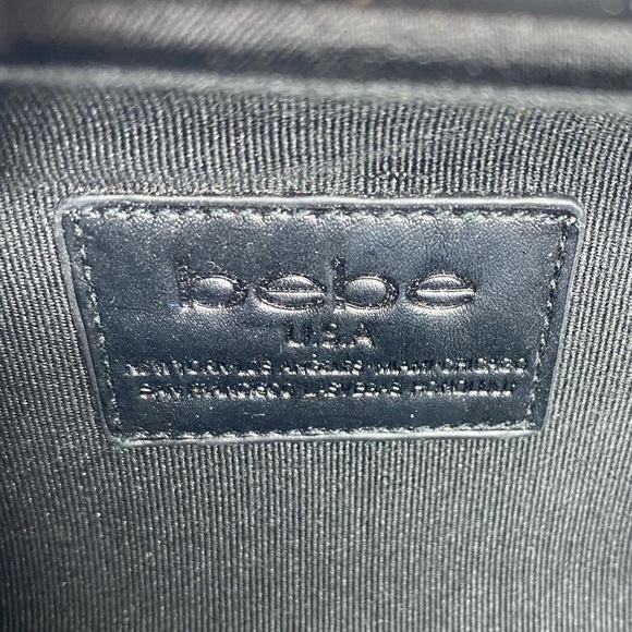 Bebe Black Satin Clutch with Silver Strap Used - Picture 9 of 10